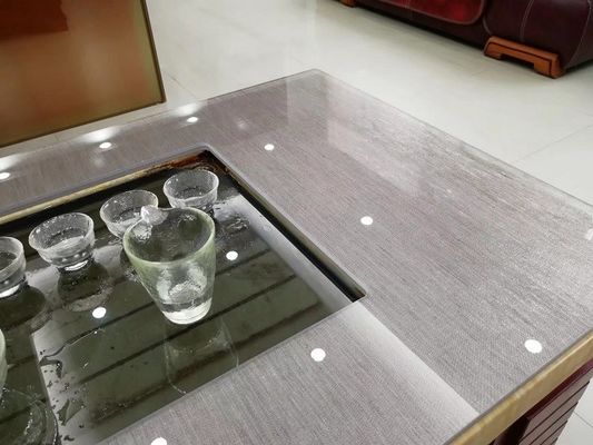 Panel Kaca Laminasi Kain Multilayer Dikeraskan Meja Abu-abu