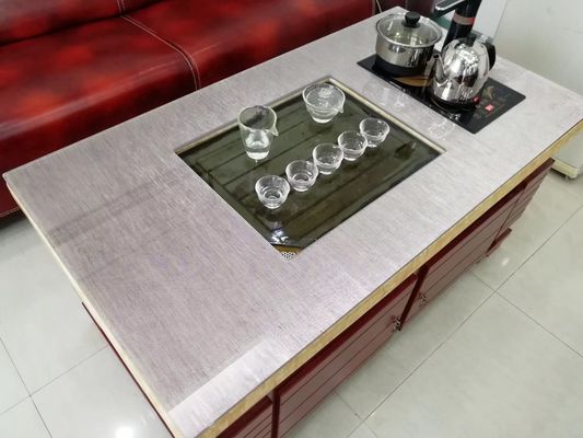Panel Kaca Laminasi Kain Multilayer Dikeraskan Meja Abu-abu