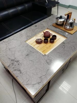 Panel Kaca Laminasi Kain Multilayer Dikeraskan Meja Abu-abu