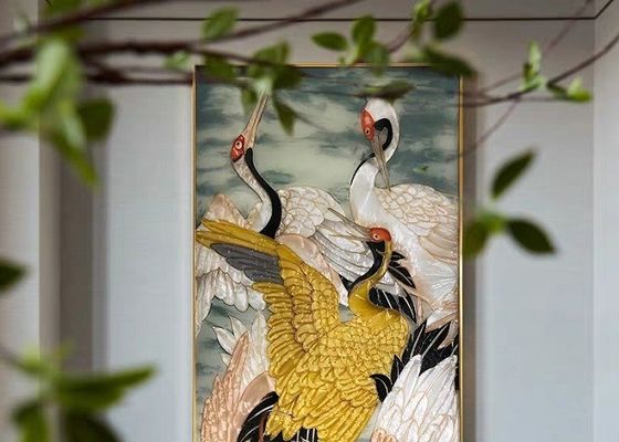 Dekorasi Panel Kaca Enamel Dilapisi Keramik Dengan Burung
