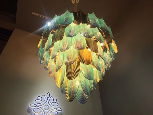 Artistik Colorful Chandelier Bevels Kerajinan Kaca Patri Tahan Api
